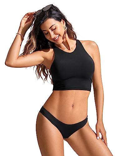 CRZ YOGA Womens Racerback Bikini Tops Quick Dry High Neck Modest Swimsuit Padded Sports Bathing Suit3