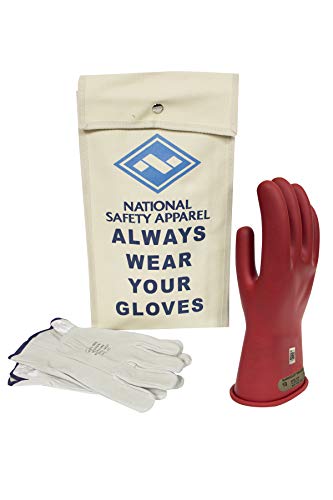 NATIONAL SAFETY APPAREL - KITGC00R10 National Safety Apparel Class 00 Red Rubber Voltage Insulating Glove Kit with Leather Protectors, Max. Use Voltage 500V AC/ 750V DC (KITGC0010R)