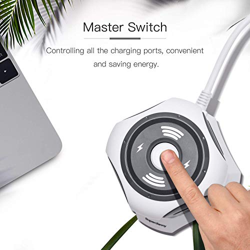 10Ft Power Strip Tower Wireless Charger Superdanny Surge Protector Extension Cord 10A 9-Outlet 4.5A 4 Usb Electrical Charging Station Universal Socket For Laptop Phone White And Gray #TOP5