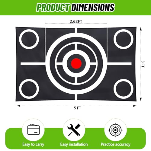 Halloscume Golf Target Cloth for Net Replacement Golf Hitting Net Target with 4 Straps for Practice Training Aids Indoor Outdoor Use(3 x 5 ft)