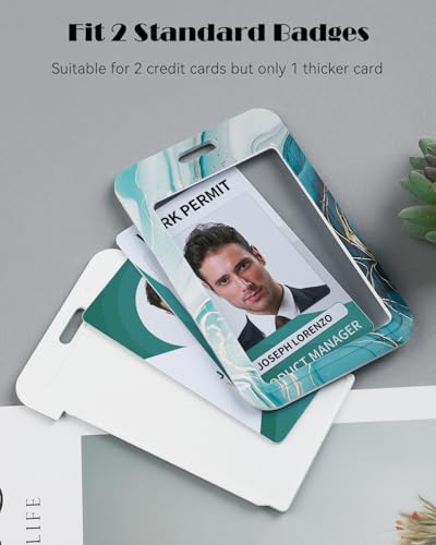 Uniclife Modische Sliding Ausweishülle Cyan Marmoriert Kunststoffkoffer mit einziehbaren Badge Reel Karabiner Clip & abnehmbare Lanyard Strap geprägte vertikale Karte Schutz Frauen Krankenschwester