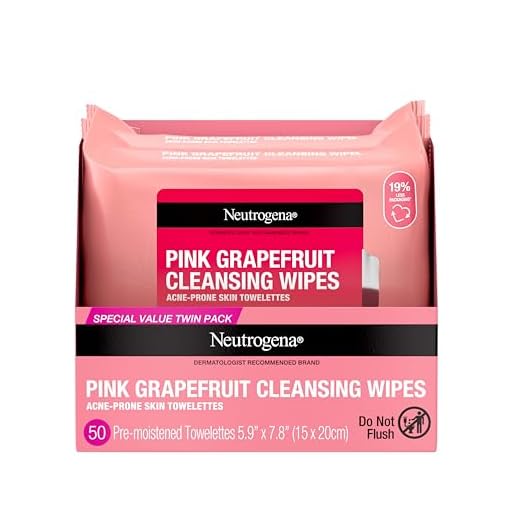 Neutrogena Oil Free Facial Cleansing Makeup Wipes with Pink Grapefruit, Disposable Acne Face Towelettes to Remove Dirt, Oil, and Makeup for Acne Prone Skin, Value Twin Pack, 2 x 25 ct