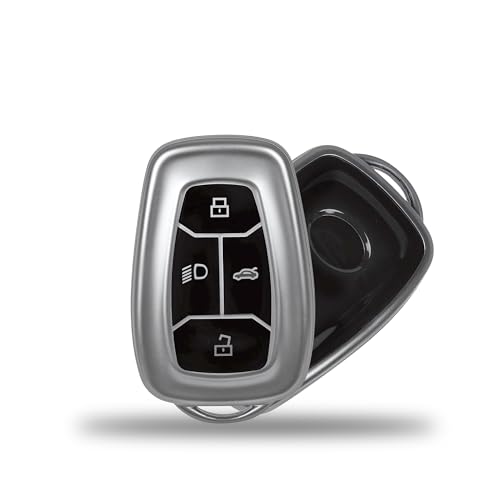 Image of SIAGO TPU Key Cover Compatible with Tata Nexon | Harrier | Safari | Altroz | Tigor | EV | Punch | Tiago EV Electric 4 Button Smart Key (Grey Pack of 1)