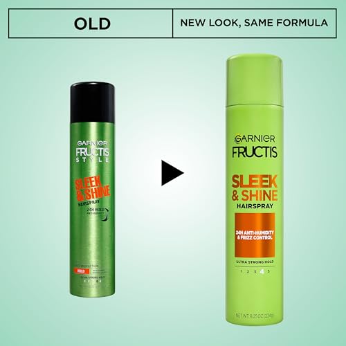 Garnier Fructis Style Sleek and Shine Anti-Humidity Hairspray, Ultra Strong Hold, Frizz Protection 8.25 Oz, 1 Count (Packaging May Vary)