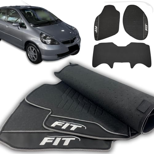 Tapete Automotivo Compatível Com Honda Fit LXL 2004 2005 2006 2007 2008 - Jogo Com 3 peças Antiderrapante Emborrachado Linha Premium