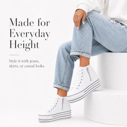 Image of REFRASE LIFE Womens Platform Sneakers with Wedge 3 Inches Height Boost Hidden Heel Shoes, Casual Height Increase Walking Fashion Shoes for Women and Girls