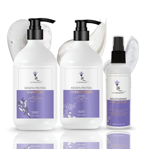 Image of LA'BANGERRY Keratin Protein Hair Care Combo | Shampoo, Conditioner & Serum with Almond Oil & Eucalyptus Oil For Nourishing, Strengthening & Anti-Frizz Formula (Pack Of 3)
