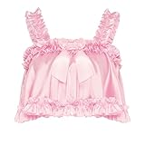 Satini Lingerie Satin Sissy Rolled Hem Edge Frilly Cami Top (Baby Pink, M)