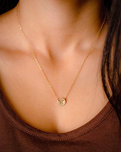 EFYTAL Initial Necklaces for Women, Tiny 14kt Gold Filled Custom Initial Necklace on Dainty 2 Hole Disc, Personalized Jewelry Gifts for Her - Image 4