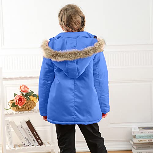 Kids Girls Floral Print Winter Coat Cotton Parka Hooded Snowsuit Warm Zip Up Windproof Puffer Jacket Outerwear (Blue, 3-4 Years)3