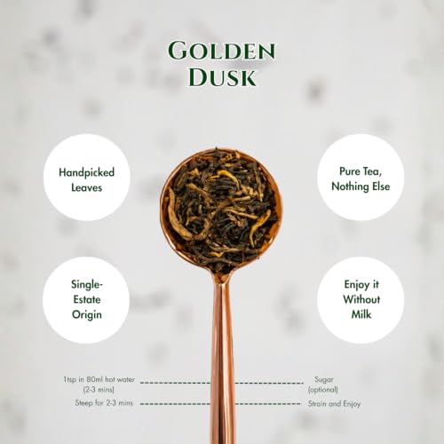 Image of 1950 Origins Golden Dusk Assam Orthodox Whole Leaf Black Tea, 80g Tin Caddy | 100% Natural Rich & smooth Chai | Premium Loose Long Leaf Black Tea | Chai Patti