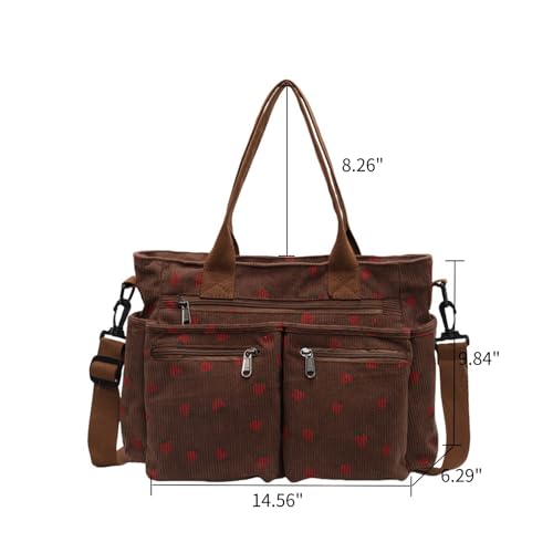 Image of Women Strawberry Bags, Corduroy Everyday Tote Bag Kawaii Shoulder Purse Handbag Crossbody Work Bag