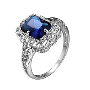Ring 1pc Blauw Gesimuleerde Saffierring Mousserende Verlovingsring Vierkant Frame Bruids Trouwring Sieraden Cadeau Voor…