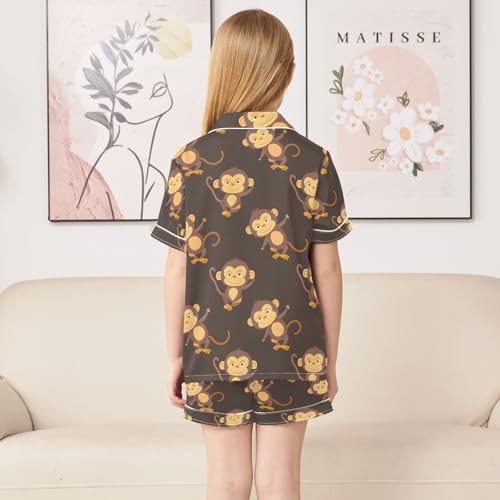 ALAZA Monkey Cartoon Stylish Pajamas Satin Pajama Set Short Sleeve Button Down Sleepwear4