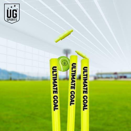 Image of UG Sports Strong Plastic Cricket Stumps Set with Base & Bails | Durable, Portable & Ideal Wickets for Practice, Match, and Training (Green)
