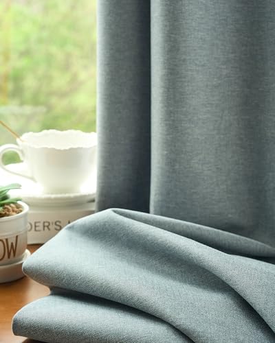 Image of Graywind Motorized Curtains with Track, 100% Blackout Smart Curtains, Hardwired Curtains Compatible with Alexa Google Home Remote Control for Large Windows, Custom Drapes Up to 220 inch, Slate (Denim)