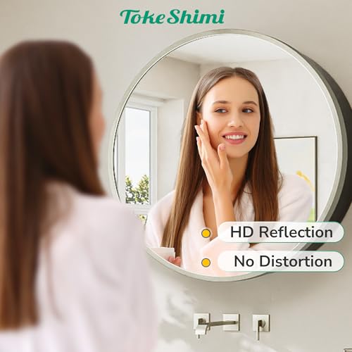 Image of TokeShimi 20 x 20 in Round Medicine Cabinet, Stainless Steel Door Frame
