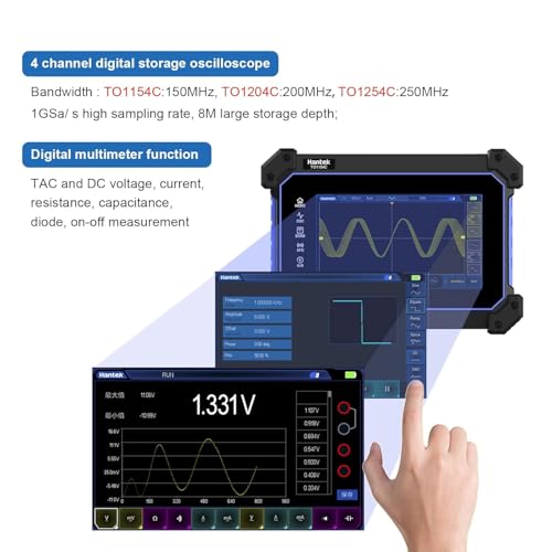 Image of Hantek Tablet Oscilloscope 4 Channel 150MHZ 1GSa /S Touch Screen Oscilloscope with Multimeter, 2 in 1 Oscilloscope Type C 8M Large Storage