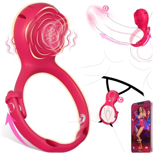 Wearable Vibrator & Vibrating Cock Ring Adjustable 2-in-1 Couples Women Rose Adult Sex Toys for Men BDSM Bondage App Remote Control Hands Free Panty Vibrator Penis Ring Vibrator Clitoral Stimulator