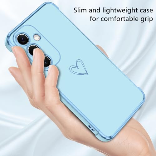 Image of GUAGUA Compatible with Samsung Galaxy S24 Plus Case 6.7 Inch Slim Soft TPU Cover with Cute Heart Pattern for Women Girls Men Luxury Electroplated Shockproof Protective Case for Samsung S24+, Blue