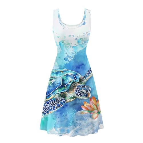Image of TOADDITDO Women's Sleeveless O Neck Beach A-Line Party Coctail Tank Dresses Flared Sundress