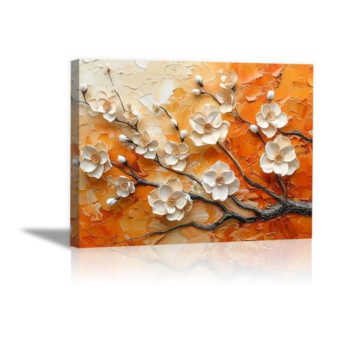 Art mural abstrait fleur blanche DunPei peinture sur toile moderne encadrée 30x50cm pour salon