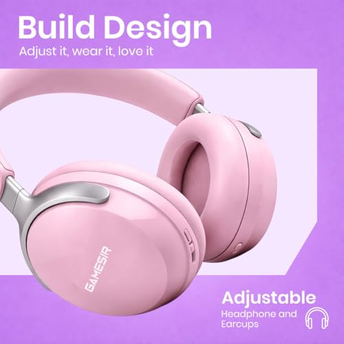 Image of GameSir Bass Wireless Headphones with Bluetooth 5.3, 40mm Drivers, Deep Bass Stereo Sound, Over-Ear Noise Isolation Headset with LED Light, Built-in Mic for PC, Mobile & Laptop (Pink)