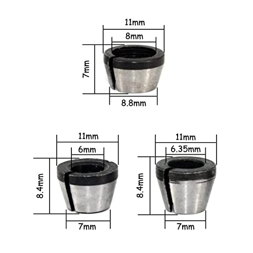 Seonfook 6Pcs Router Collet Adapter 6Mm 1/4" 8Mm Steel Collets Trimmer Clamping Collet Adaptors Chuck Router Bit For Woodworking Engraving Trimming Machine Tool #TOP1