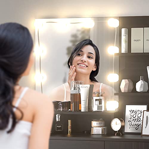 Cozy Castle Black Vanity Table With Diy Lighted Mirror, Makeup Vanity Table Set With Drawer And Storage Cabinet, Dressing Table With Cushioned Stool For Bedroom, Makeup Room #TOP7