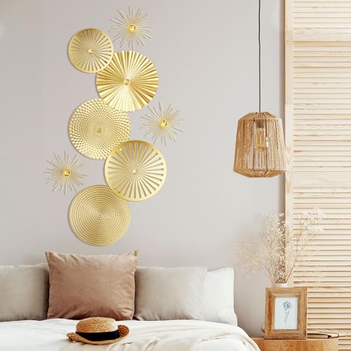 Lingvee 8 Pcs Gold Wall Decor Modern Metal Decor Metal Starbursts Radial Plate Art Hanging Decorative Wall Decorations for Home Bedroom Bathroom Living Room Office Sculpture(Gold) Lingvee 8 Pcs Gold Wall Decor Modern Metal Decor Metal Starbursts Radial Plate Art Hanging Decorative Wall Decorations for Home Bedroom Bathroom Living Room Office Sculpture(Gold)