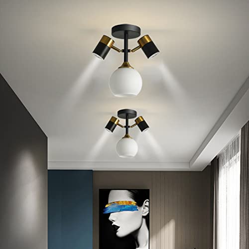 Plafonnier en verre et finition noir et or au design suspendu - 4
