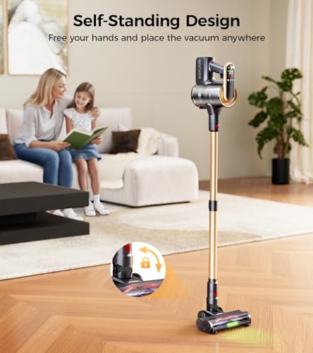Image of RENDOW Cordless Vacuum Cleaner, 550W 45Kpa 65Mins Vacuum Cleaners for Home, Self-Standing Cordless Stick Vacuum for Pet Hair /Carpet /Hard Floor