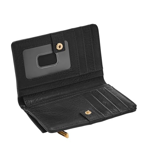 Image of Fossil Mens Leather Liza Black Card Case Wallet Sl7986G001