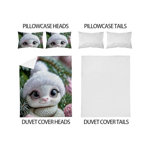 Housse de couette serpent imprimé 3D animaux microfibre double 200x200cm 2 taies
