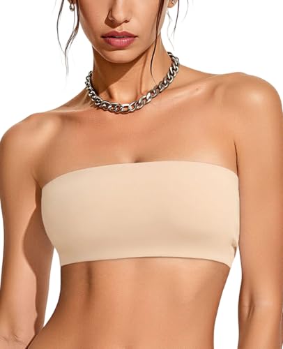 Upushall Strapless Bandeau Bras for Women Seamless Comfort Wireless Bralettes Non-Padded Tube Bra Beige S