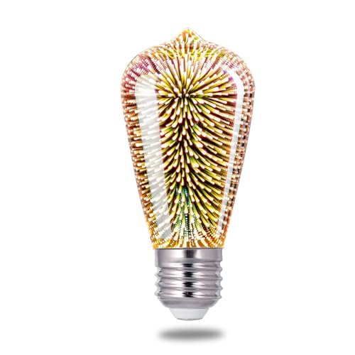 Porseme LED Light Bulb 3D Fireworks Decorative Glass ST19 Bulb, E26 Base, 4W, AC100-240V, Soft Warm Light, Romantic Decor for Home, Bedroom, Party - image 1