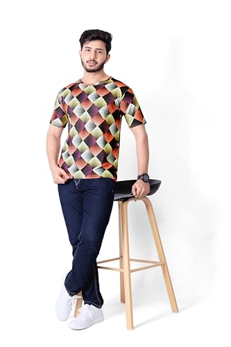 Image of Round Collar Cotton Poly Striped Printed T Shirt for Men Half Sleeve T-Shirt