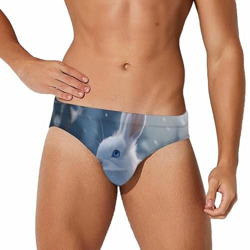 Winter Snow Cute Rabbit Bunny Mens Swim Briefs Quick Dry Swim Trunk Bikini Underwear Swimsuit XL