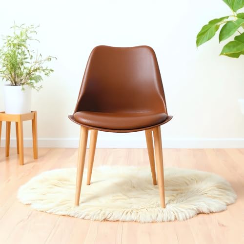 Image of Amazon Brand - Umi Eames Nordan Metal Stylish Modern Furniture Plastic Chairs & Wooden Grain Finish Metal Legs & Padded Seat Cushion in Brown Color