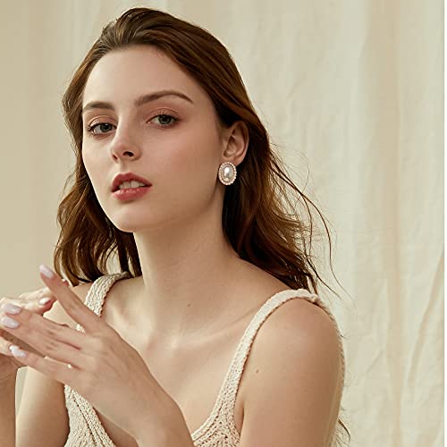 Pearl Clip on Earrings for Women Non Pierced 14K Gold Plated Oval Earrings3