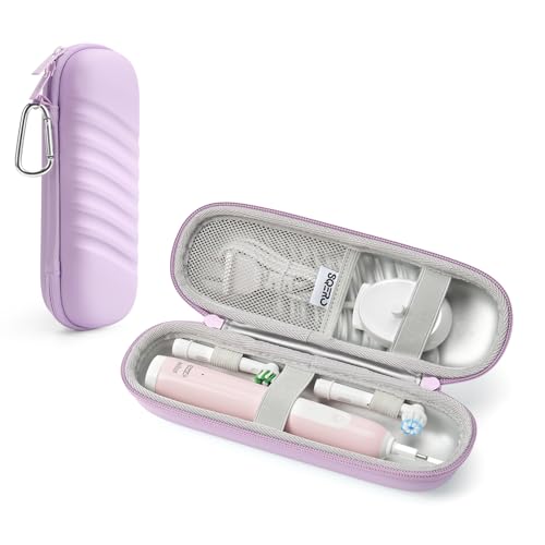 SQERO 2.0 Portaspazzolino elettrico da viaggio, compatibile con Oral B/Oral-B Pro/Philips Sonicare, custodia per spazzolino portatile, striscia obliqua, impermeabile, Lilla, strisce