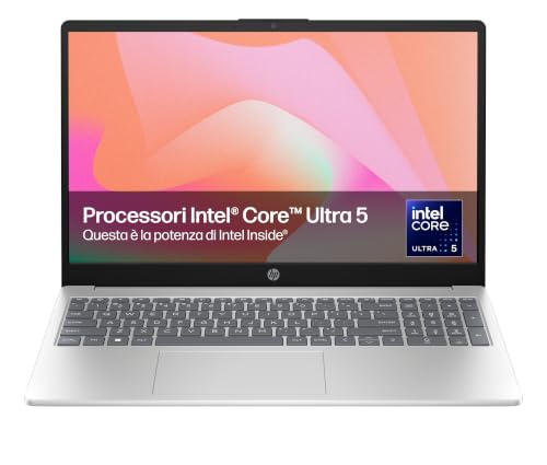 Migliori PC portatili Intel i5 HP Laptop 15-fd1005sl, PC Portatile 15', Display FHD, Notebook, (Intel Core Ultra 5 125H, RAM 16GB, SSD 512GB, Windows 11), Computer Portatile, Uso quotidiano, Tastiera Italiana, QWERTY, Argento