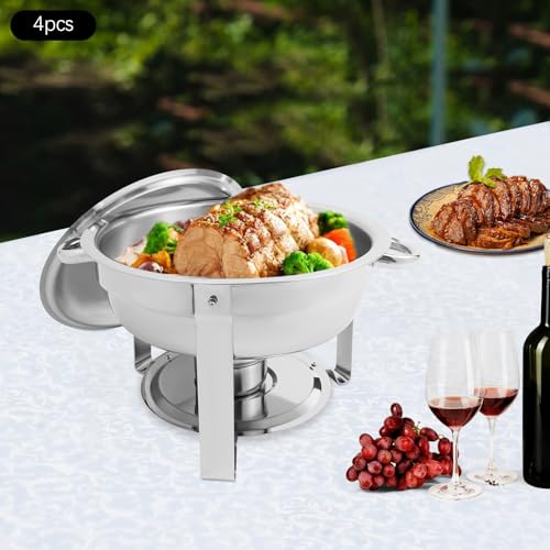 4 Stück Chafing Dish Buffet Set Edelstahl Warmhaltebehälter mit Deckel,Kontrollierbare Feuerkraft,4.5L Chafing Dish Buffet-Set Buffetwärmer Schreibtisch Lebensmittelbe Hälter für Warm Speisen – Bild 4