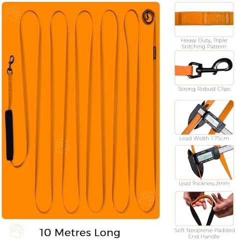 Total Pet Training Lead for Dogs, Waterproof Long Line for Recall & Obedience Training - Extra Long Dog Lead - Suitable for all Sized Dogs (10m)