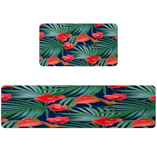 2 tapetes de cocina VAPOKF con estampado tropical lavables 2