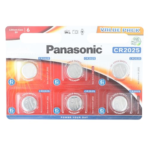 Panasonic CR2025EL/6B Lithium Power (Lagerfähigkeit bis zu 10 Jahre, Lithium, 3,0 V, 165 mAh)