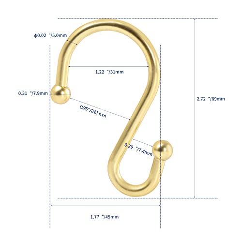 Metal Shower Curtain Hooks，Set Of 12 Rings，Rust Resistant S Shaped Hooks Hangers For Shower Curtains, Kitchen Utensils, Clothing, Towels, Etc. (Gold) #TOP4