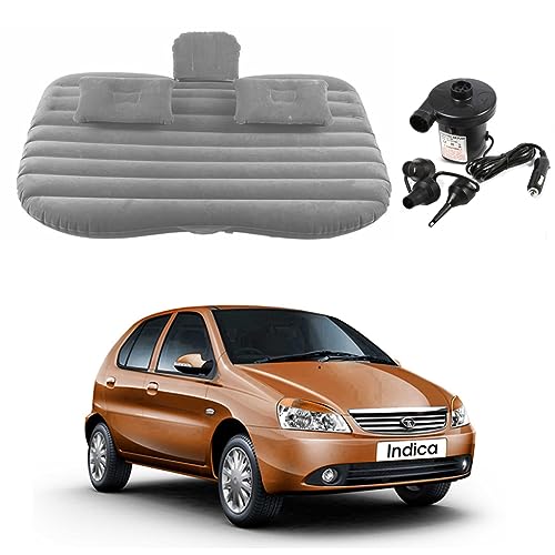 Image of Oshotto Multifunctional Car Travel Bed Mattress with Two Air Pillows, Car Air Pump Compatible with Tata Indica (Grey)