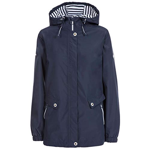 Image of Trespass Womens Waterproof Jacket Flourish C-Taffeta Lining, Striped Jersey Lined Adjustable Hood, 2 Zip Pockets, Adjustable Back Waist, Curved Hem, Elasticated Cuffs, Contrast Trims, Bust Darts