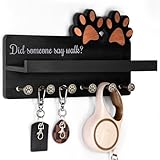 MTERSN Decorative Dog Leash Holder for Wall - Dog Accessories Organizer with Floating Shelf & 6 Hooks for Home Decor - The Cute Key Holder Wall Mount for Dogs Lover Gifts (Black)